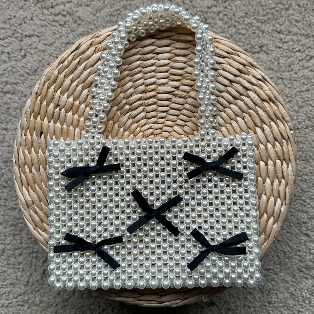 ASOS Pearl Beaded Mini Bag with Black Bows